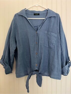 Cherishh Italian Linen Powder Blue Lightweight Button-Up Top size L/XL
